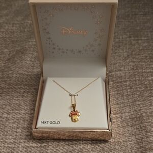 Disney 14KT Gold Minnie Mouse Necklace with Red Bow